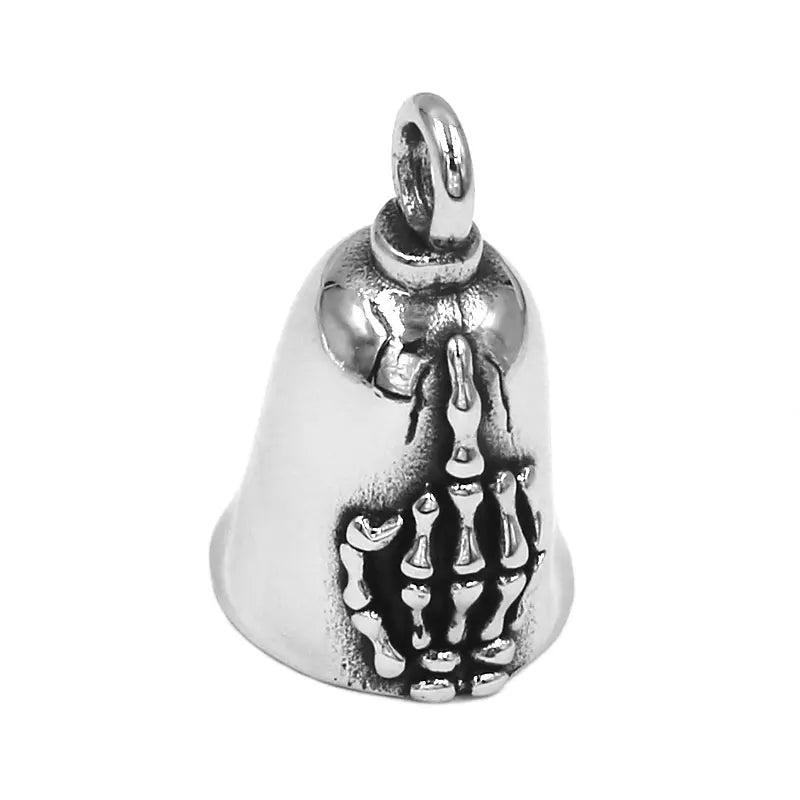 Totenkopf Hand Mittelfinger Glocke Anhänger Edelstahl Schmuck Totenkopf Biker Glocke Anhänger SWP0602A (Hat Stahlkugel, keinen Glockenring)