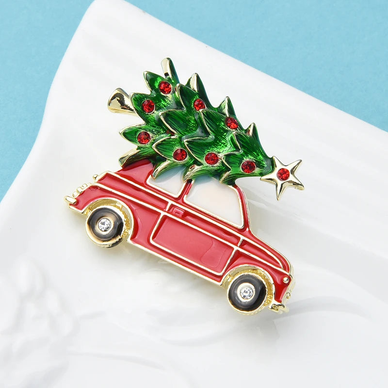 New Year Enamel Car Christmas Tree Brooch Pins Women Fashion Jewelry Gift Trendy Brooches