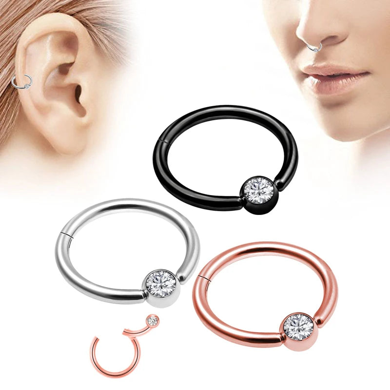 Mixed Style Double Layers Steel Clicker Segment Nose Hoop Rings Hinged Ear Helix Septum Piercing Unisex Body Jewelry Nostril Man