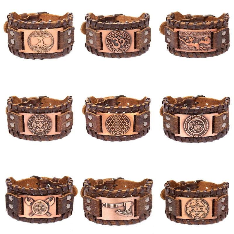 Breites Retro-Lederarmband mit Piratenkompass für Männer, keltisches Wikinger-Kompassarmband, Schmuck, männliche Accessoires, Geschenke für den Freund