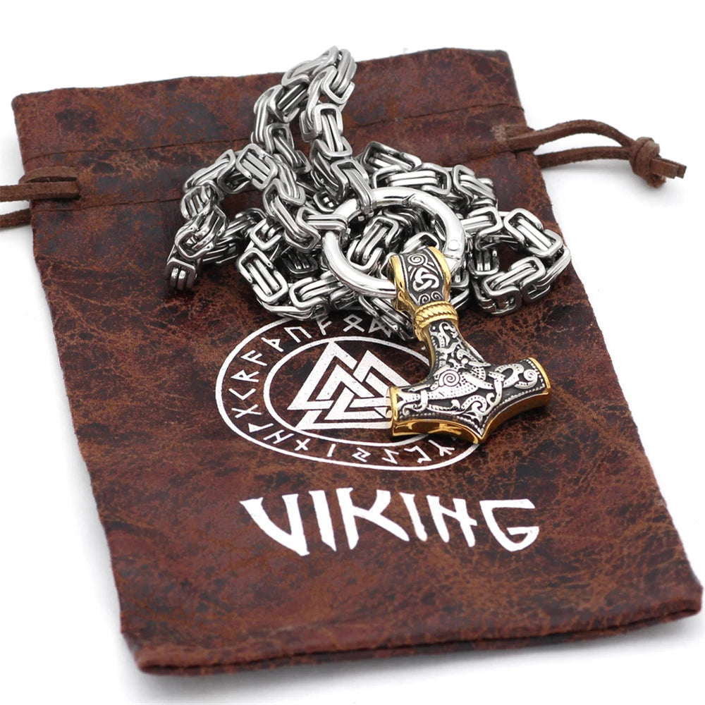 Nordic Celtic Wolf Men's Necklace Viking Wolf Head Stainless Steel Pendant scandinavian Rune Accessories norse Amulet Jewelry