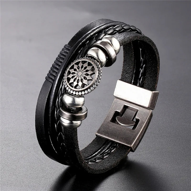 2023 Newest Design Fashion Multi-layer Leather Bracelet Men Vintage Punk Anchor Bracelets Women Nautical Jewelry Preferred Gift