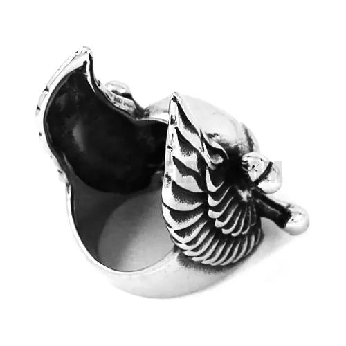 Wings Cross Bones Skull Ring Stainless Steel Jewelry Vintage Gothic Black CZ Eyes Skull Biker Ring for Men Wholesale SWR0451A