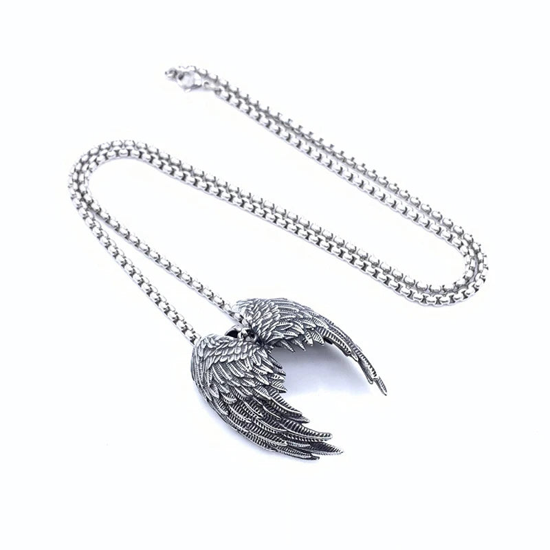 316L Stainless Steel Fashion Retro Angel Wing Men's Pendant Necklace European and American Trendy Men's Jewelry Gifts