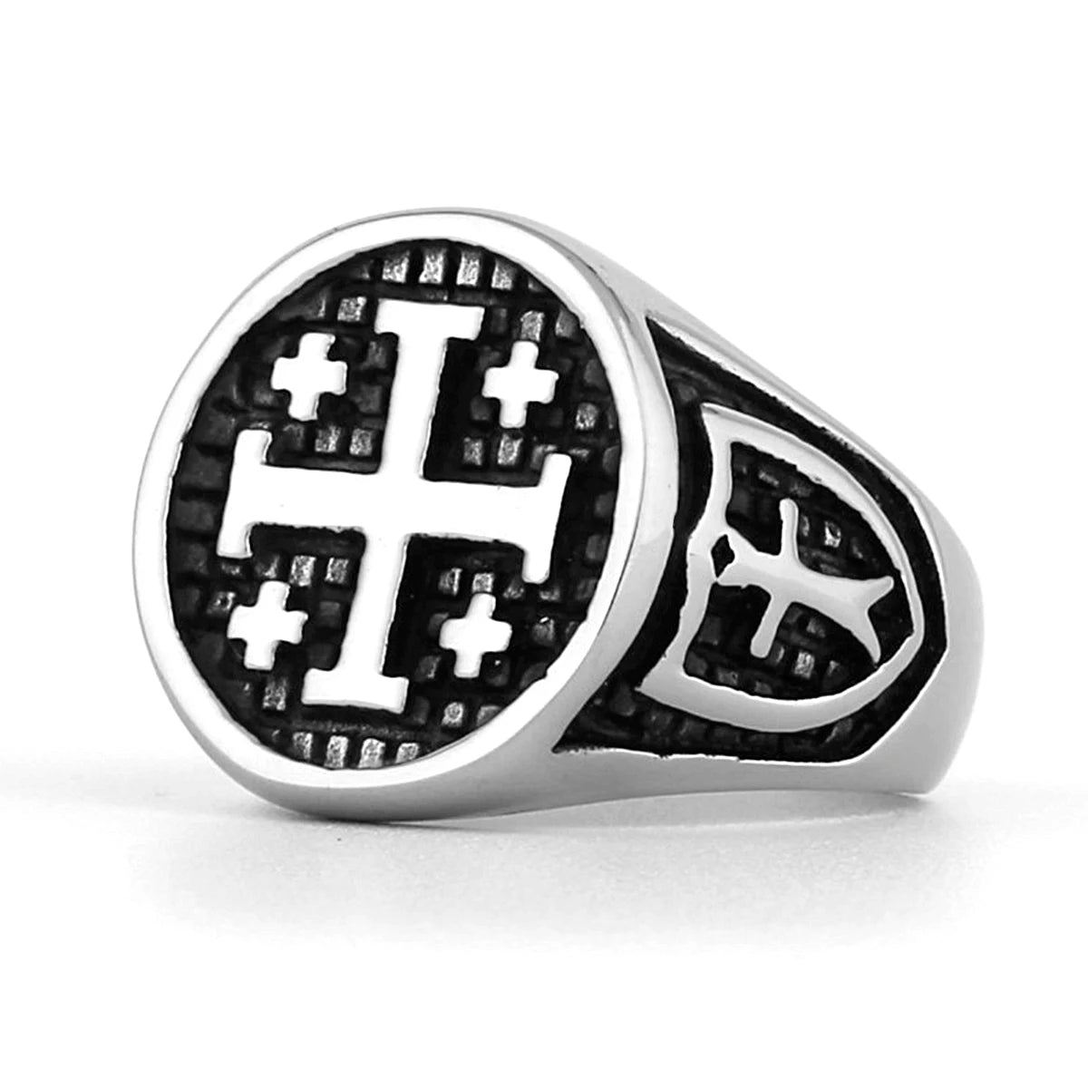 Jerusalem Cross Religion Stainless Steel Mens Rings Simple Retro for Male Boyfriend Biker Jewelry Creativity Gift Wholesale