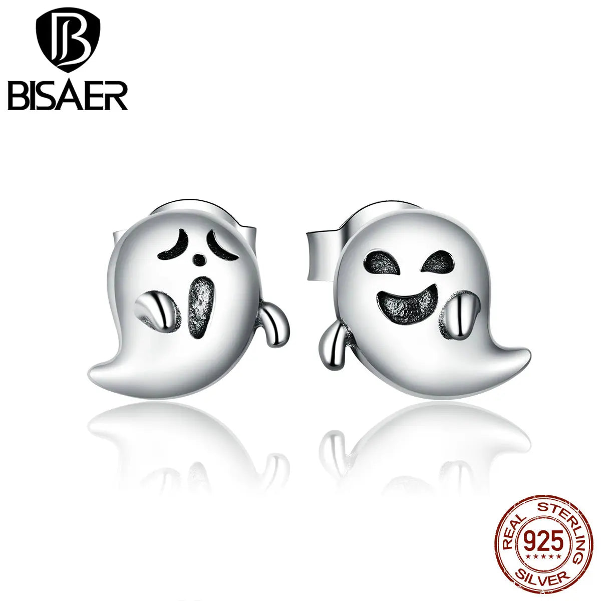 BISAER Little Devil Ghost Silver Earrings 925 Sterling Silver Women Stud Earrings Female Halloween Silver Jewelry Gift EFE421