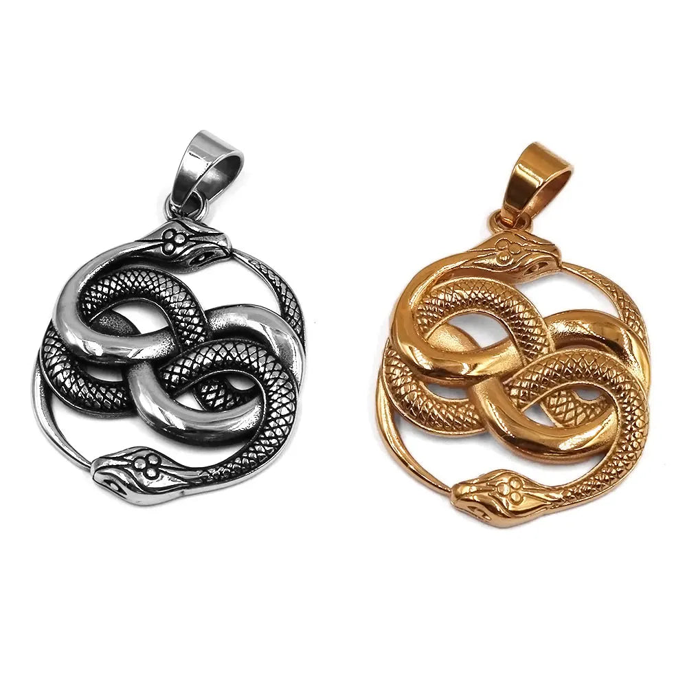 Exquisite Double Snake Pendant Stainless Steel Jewelry Fashion Animal Biker Mens Pendant SWP0622A