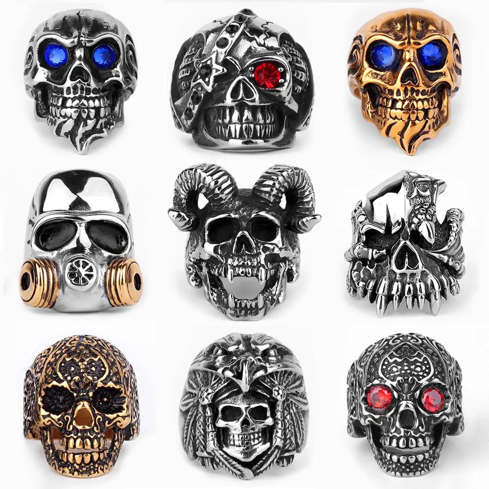 Edelstahl Männer Gothic Schädel Kopf Ringe Skeleton Punk Hip Hop Schwarz Cool Für Männliche Junge Schmuck Kreativität Geschenk Großhandel