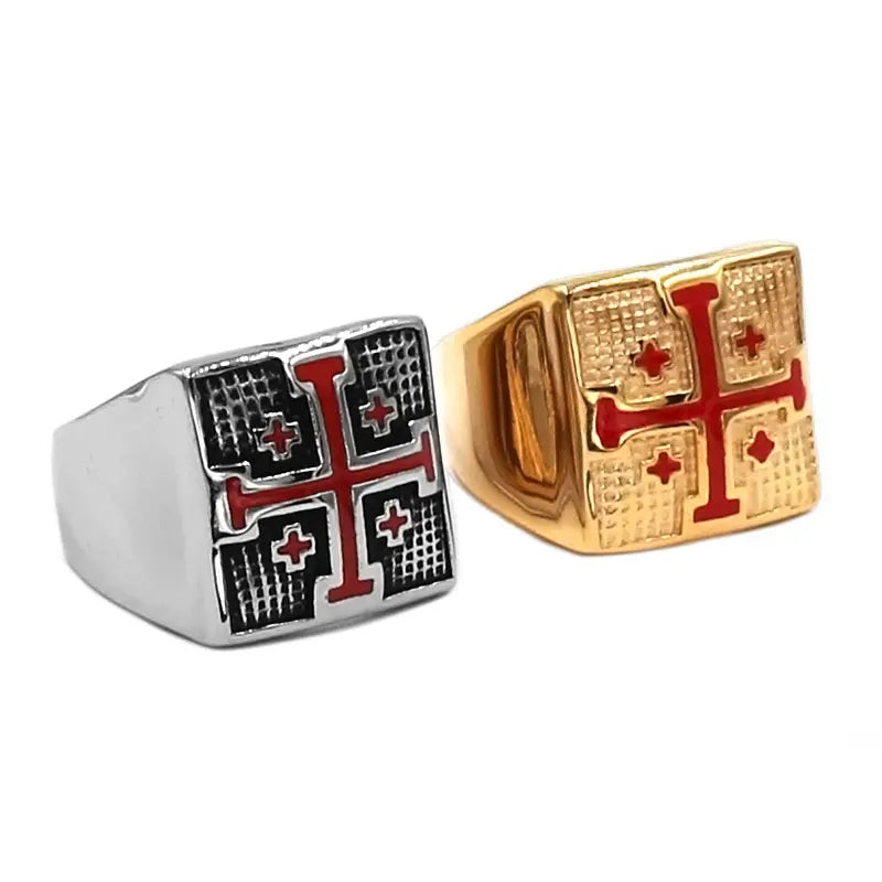 Wholesale Red Cross Ring Stainless Steel Jewelry Jerusalem Crusaders German Army Iron Cross Biker Men Ring Gift SWR0866A