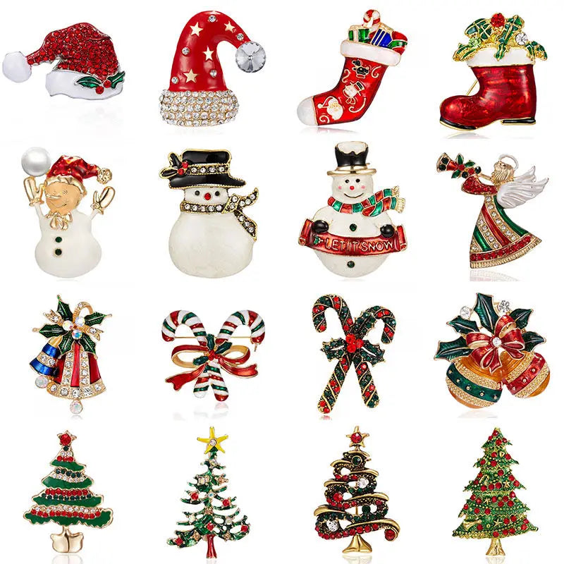 Neujahrs-Weihnachtsbrosche für Frauen, Mode, Schneemann, Weihnachtsmann, Baum, Hirsch, Glocke, Hut, Strass, Emaille, süßer Schmuck, Kindergeschenke