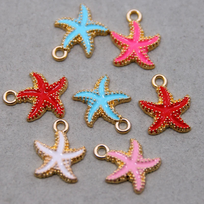 10pcs/lot New Style Starfish Enamel Charms Zinc Alloy Ocean Starfish Oil Drop Pendant Charms for Jewelry Finding Making