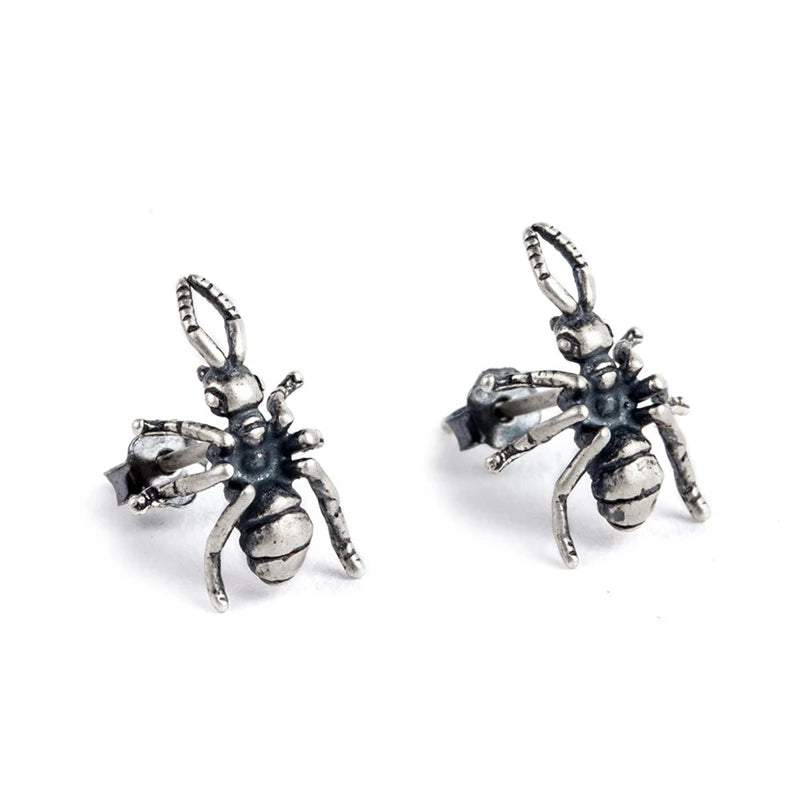 MKENDN Retro 3D Ant Stud Earrings for Men Women Sterling Silver 925 Hexapod Insect Ear Studs Bijoux Anti-allergy Jewelry