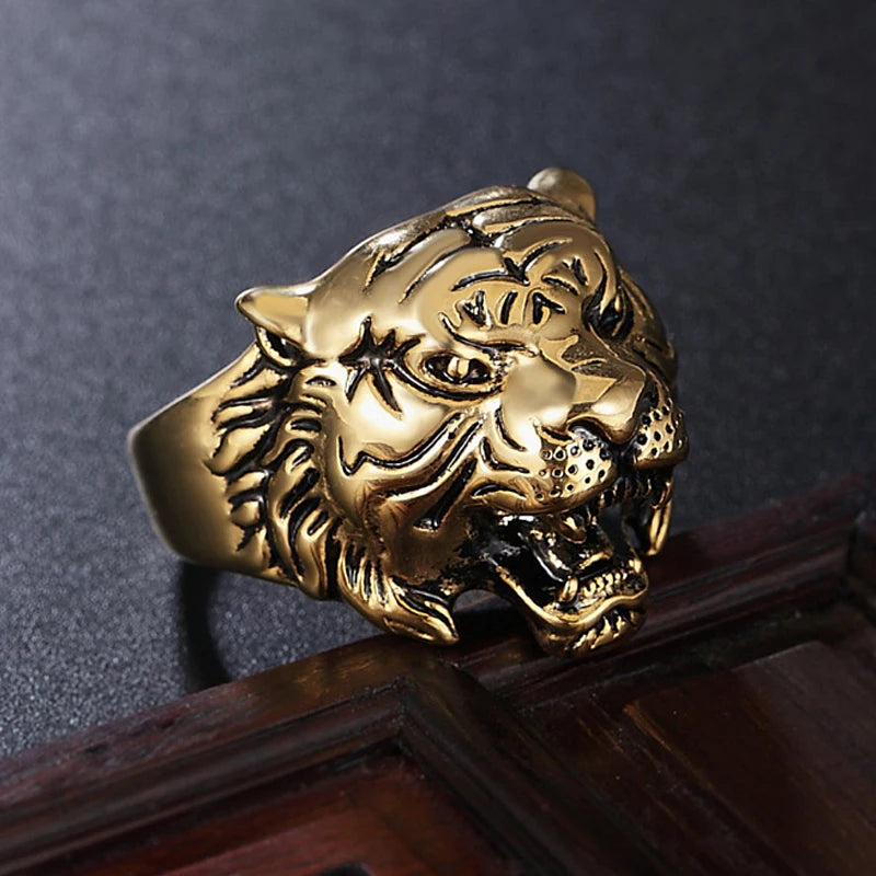 Detailed Gold/Silver Color Tiger Rings Men Stainless Steel Animal Biker Ring Cool Male Gothic Punk Jewelry Gift Dropshipping