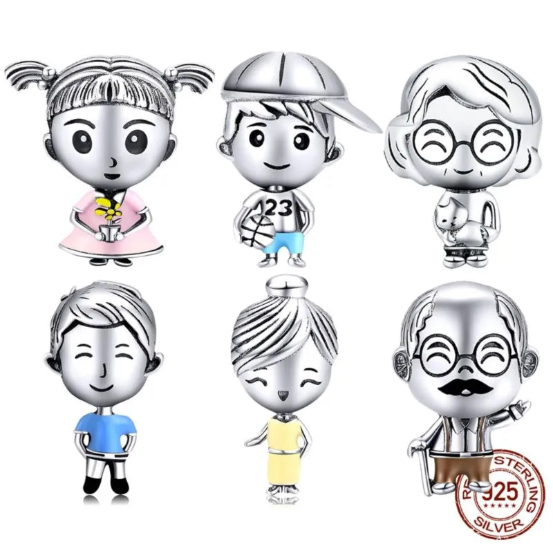 Charms Lot BISAER Hot Sale 925 Sterling Silver Beads Mother Boy Father Girls Grandpa Grandma Family Charms For Jewelry Making