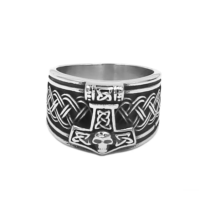 Norse Viking Myth Thor Hammer Ring Stainless Steel Classic Tribal Celtic Knot Jewelry  Wholesale SWR00978A