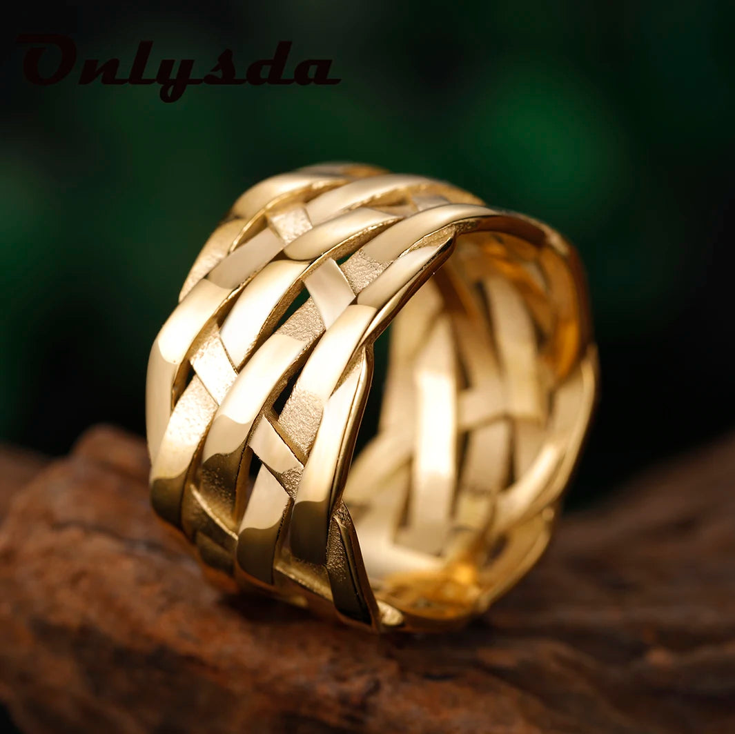 Onlysda Vintage Weave Viking Symbols Stainless Steel Mens Women Rings Simple for Girl Boyfriend Jewelry Creativity Party Gift