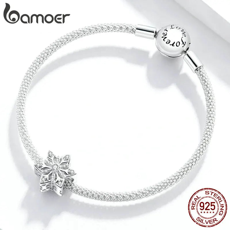 Sterling Silver Round Beads Snowflake Charms Pendant Fit Women Bracelet or Necklace Fine Jewelry Christmas Gift - Madeinsea©