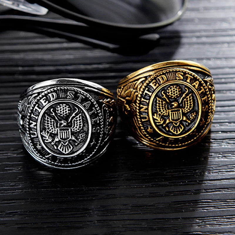 Vintage US Army Militärring Herren Gold/Silber Farbe Edelstahl US Army Ring Marine Corps Adler Ring Männlich Modeschmuck