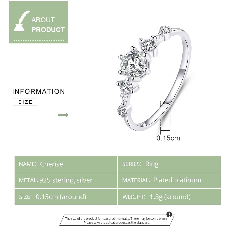 BISAER 925 Sterling Silver Stackable Cubic Zircon Finger Rings Eternity Band For Women Wedding Engagement Fine Jewelry Gift