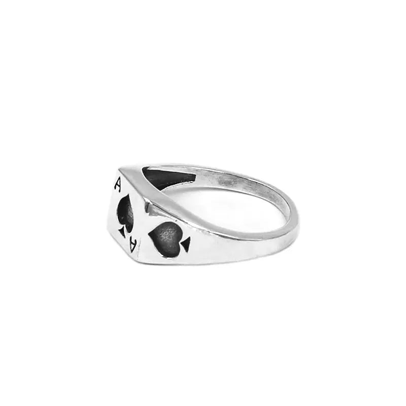 Fashion S925 Sterling Silver Ace of Spades Ring Classic Poker Spades Heart Silver Wedding Ring for Men Women Girls SWR0965A