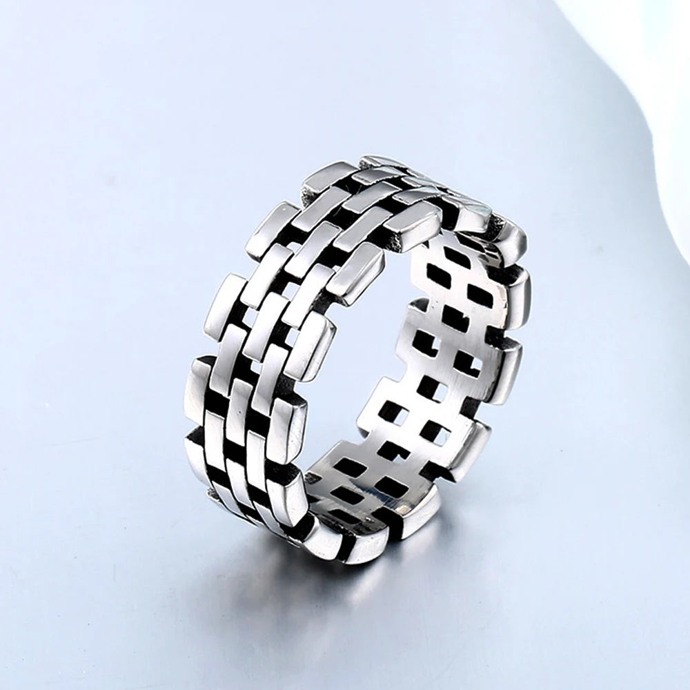 Creative Stainless Steel Black/Steel Hollow Chain Ring For Men Women Punk Simple Couple Ring Boyfriend Girlfriend Jewelry Gift