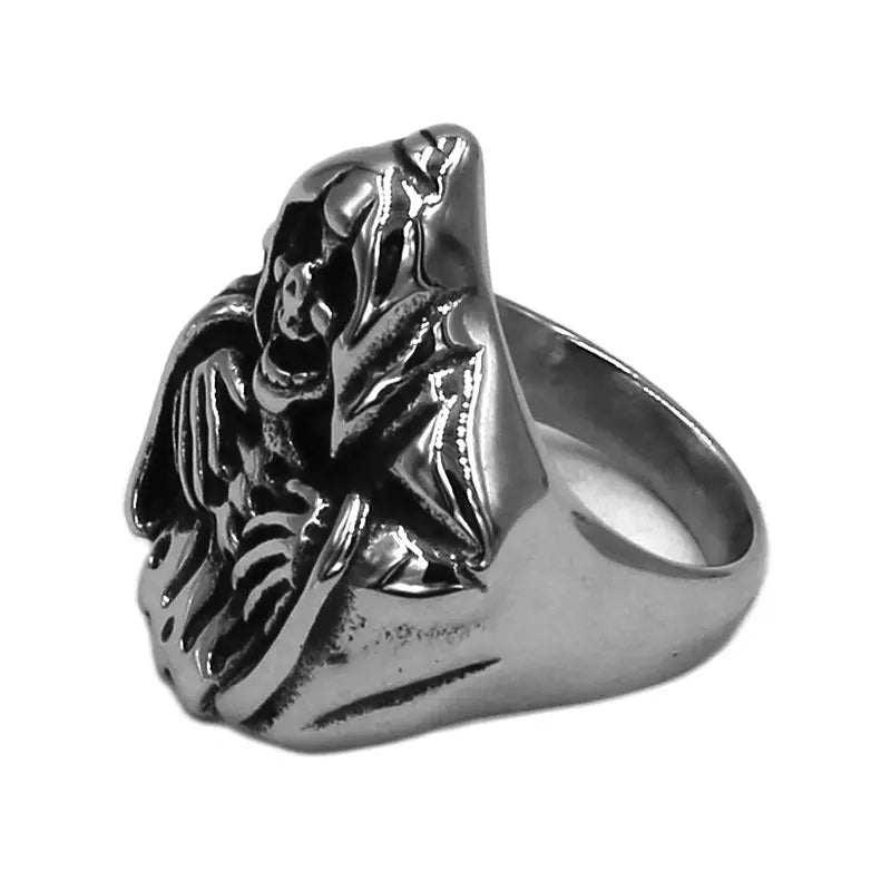 Wholesale Grim Reaper Skull Biker Ring Stainless Steel Vintage Ghost Biker Mens Jewelry SWR0798A