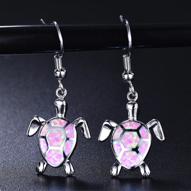 2021 Cute Girl Earrings Imitation Fire Opal Sea Turtle Animal Ear Stud Birthday Gift For Women Earrings Accessories