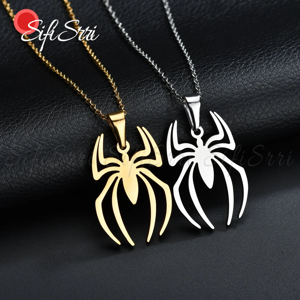 Sifisrri Nueva Moda Araña Halloween Colgantes Cadena Redonda Collar Acero Inoxidable Para Mujeres Hombres Color Plata Joyería Regalo