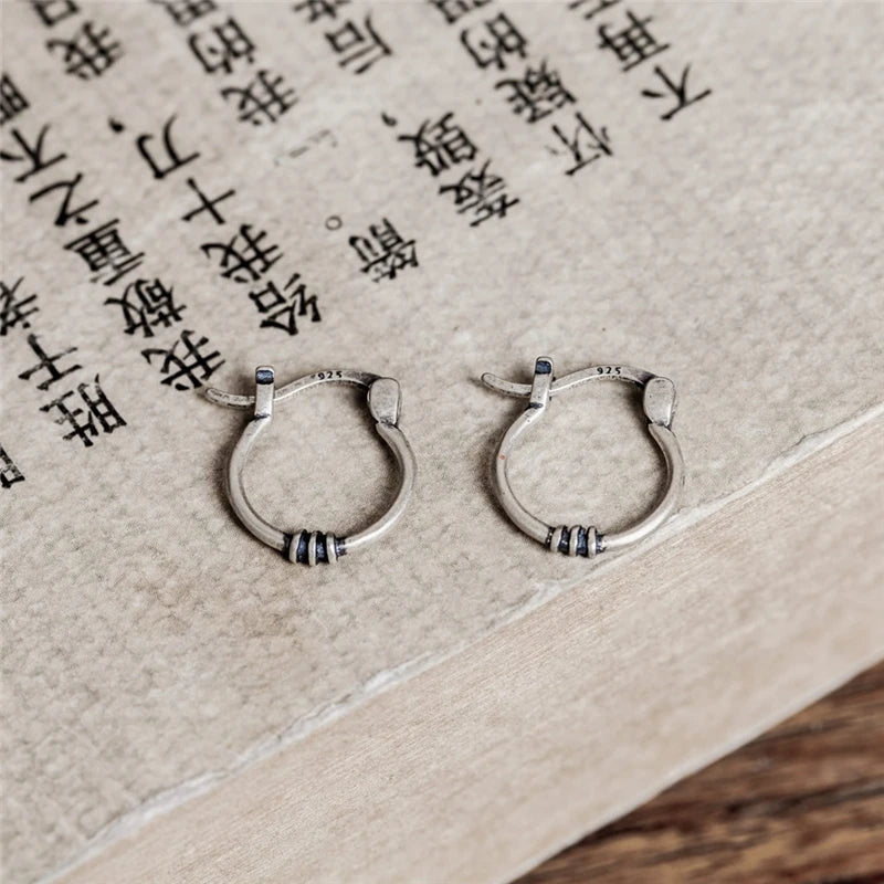 MKENDN 925 Sterling Silver Creative Retro D-Shape Half Circle Hoop Earring Street Punk Style Ear Pin for Men Women Fine Jewelry