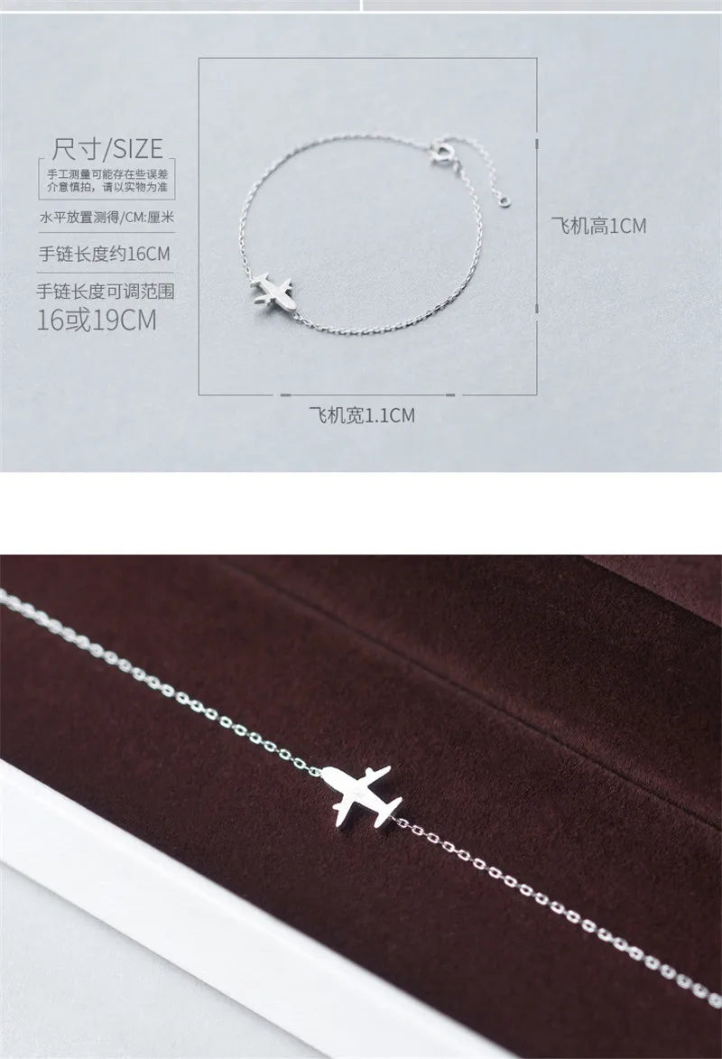 MKENDN New Arrival 925 Sterling Silver Travel Around World Airplane Charm Bracelet Adjustable For Women Aviation Jewelry Gift