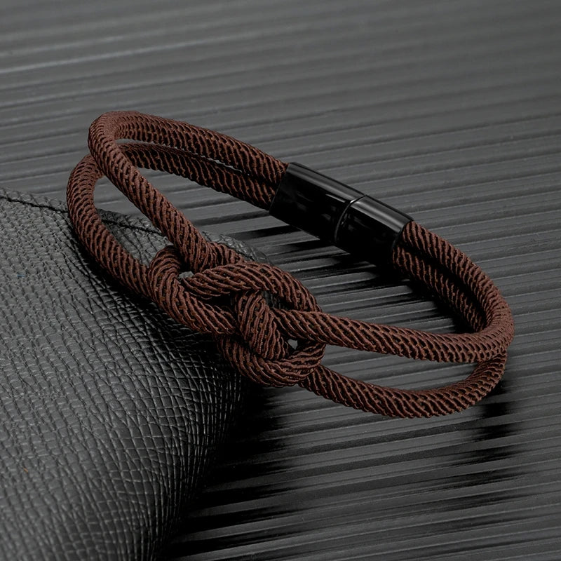 MKENDN Men Women Milan Bondage Rope Bracelet With Carrick Bend Knot And Black Stainless Steel Silder Magnet Clasp Jewelry