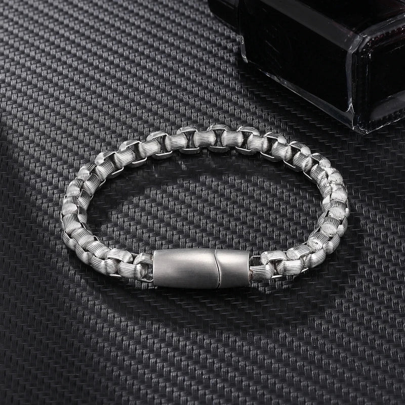 MKENDN Vintage Oxidized Cool Curb Chain Bracelets for Men Stainless Steel Punk Rock Antique Cubic Foxtail Chain Male Pulseira