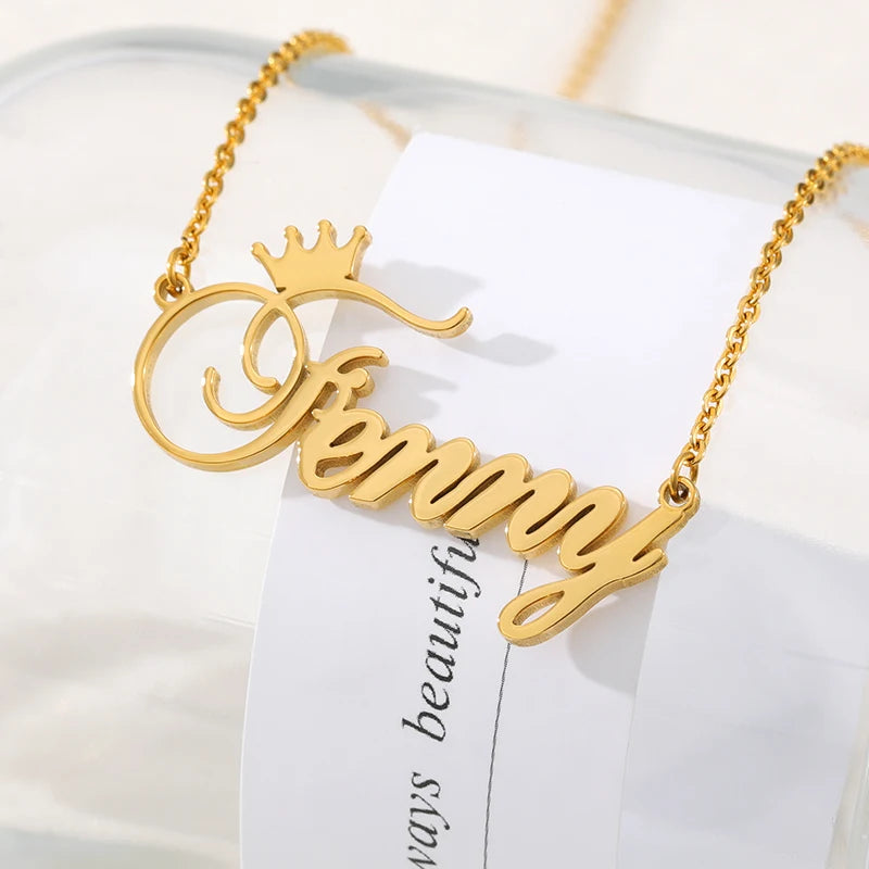 Custom Crown Name Personalized Necklaces For Women Man  Stainless Steel Charm Jewelry Unique Princess Gift