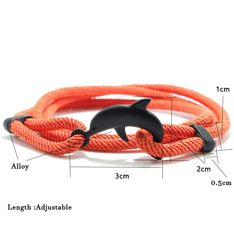 New Dolphin Bracelet Men 4mm Nylon Cord Chain Braclet Homme Bohemia Woven Adjustable Braslet Beach Leisure Accessories Pulseira