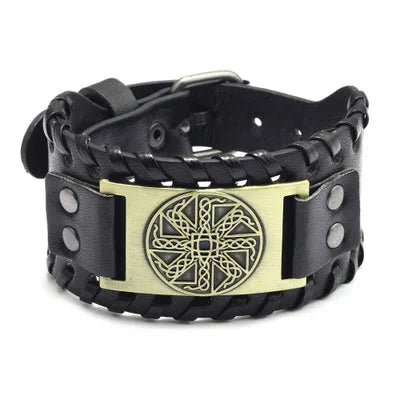 Odin Raven Charm Rune Vegvisir Leather Bracelet Men Punk Slavic Bangle Male Wristband Viking Bracelet Mens Jewelry