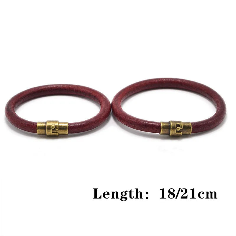 MKENDN Punk Brown Leather Bracelet for Men Women Copper Magnetic Clasp Fashion Original Cowhide Couple Bangles Gifts