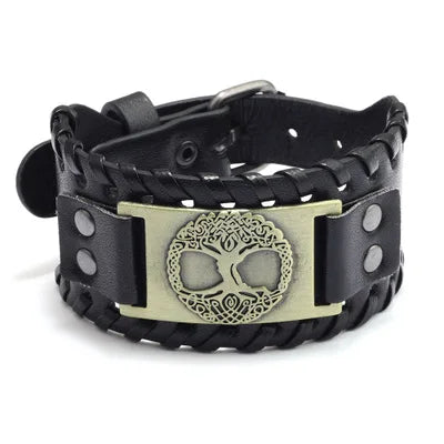 Odin Raven Charm Rune Vegvisir Leather Bracelet Men Punk Slavic Bangle Male Wristband Viking Bracelet Mens Jewelry