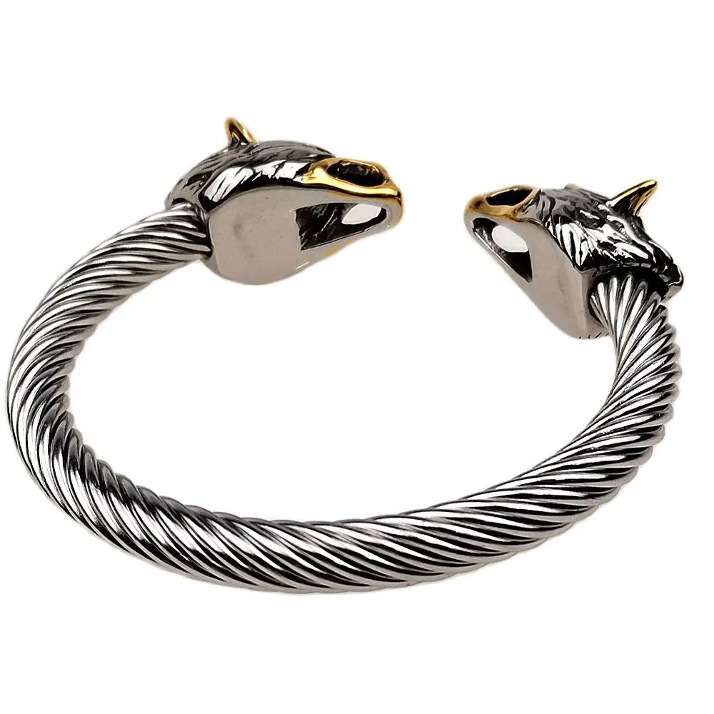 Men's Stainless Steel Viking Wolf Bracelet Mix Gold Color Wolf Punk Bangle Biker Jewelry