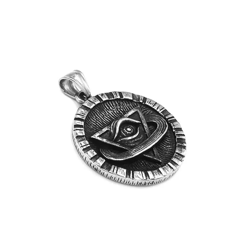 Illuminati Pyramid Eye Pendant Stainless Steel Jewelry Vintage All Seeing Eye Egyptian Eye of Horus Biker Mens Pendant SWP0566A