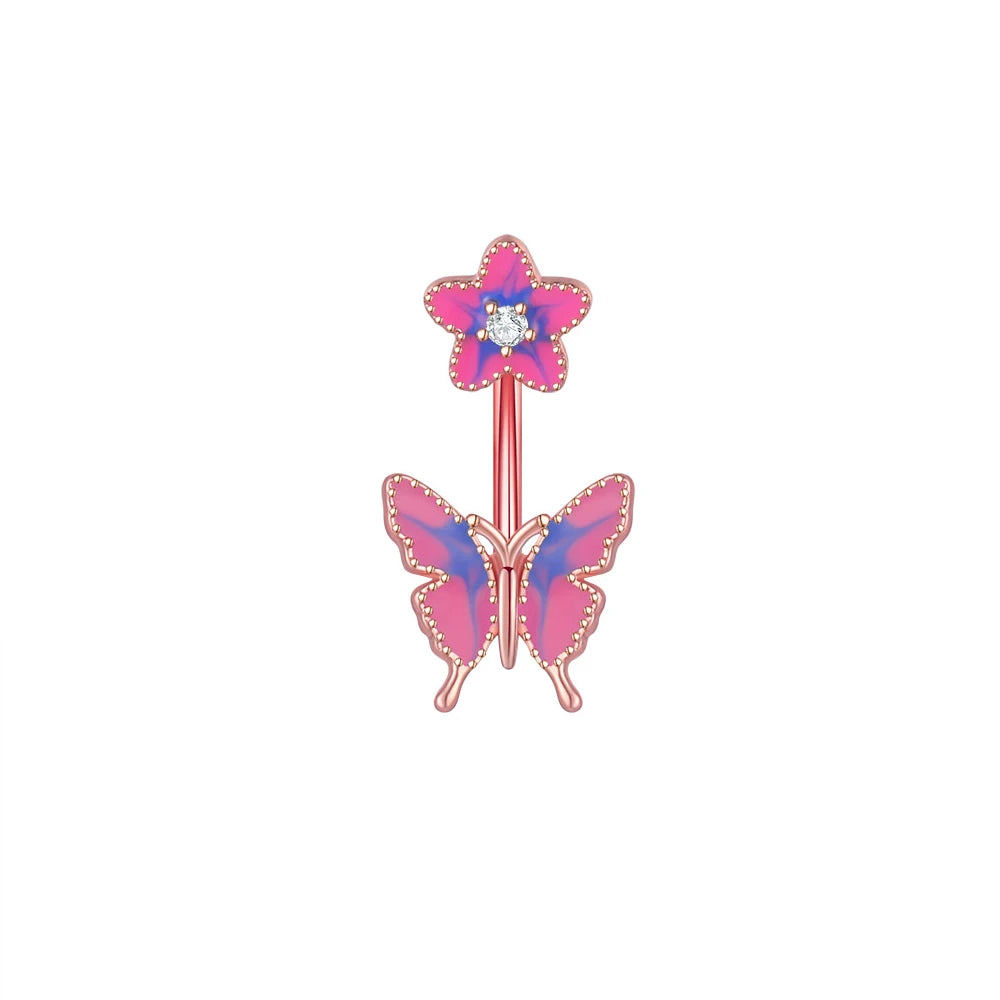 Stainless Steel Navel Piercing Blue Pink Dance Belly Rings Body Piercing Jewelry 14G Butterfly Belly Button Ring for Women Girls