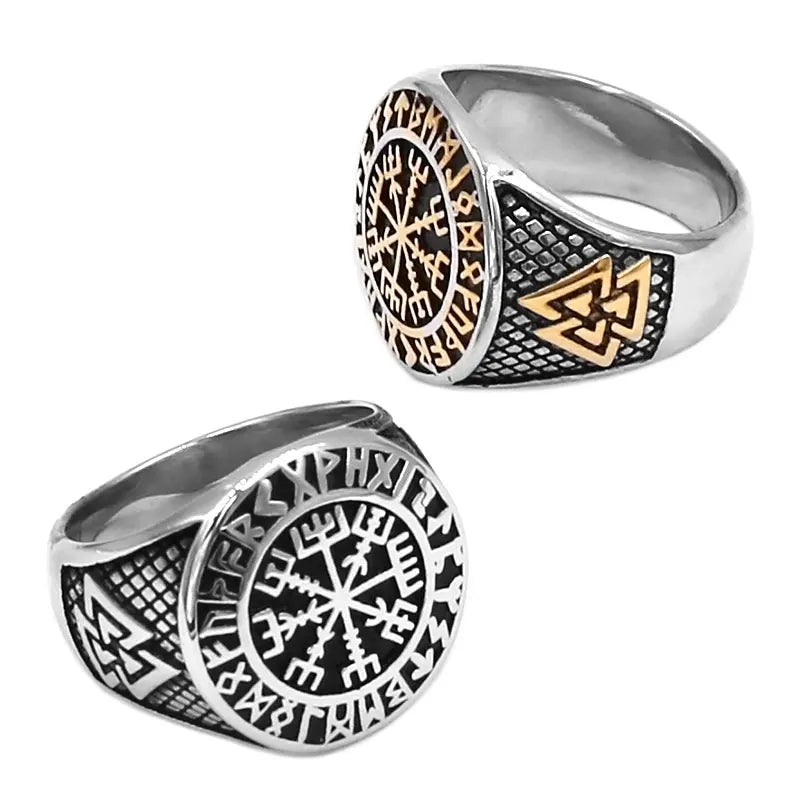 Norse Viking Rune Ring Stainless Steel Jewelry Odin's Symbol Rune Letter Signet Ring Celtic Knot Men Ring Wholesale SWR0991A