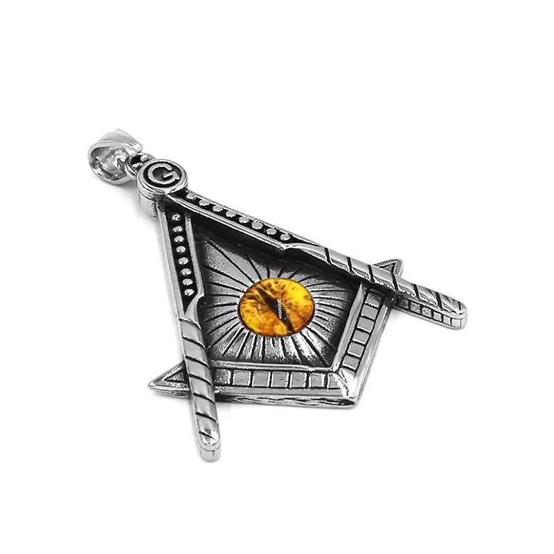 Freemasonry Compass Masonic Pendant Stainless Steel All Seeing Yellow Eye Illuminati Pyramid Biker Men Gift SWP0547A