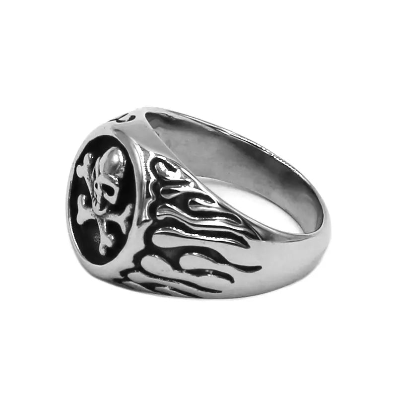 Flame Skull Ring Stainless Steel Jewelry Vintage Bones Biker Boys Men Rings SWR0937A