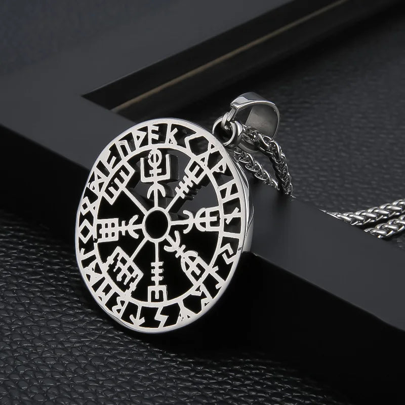 Classic Hollow Design Viking Vegvisir Compass Necklace Pendant 316L Stainless Steel Nordic Runes Pendant Scandinavian Norse Gift