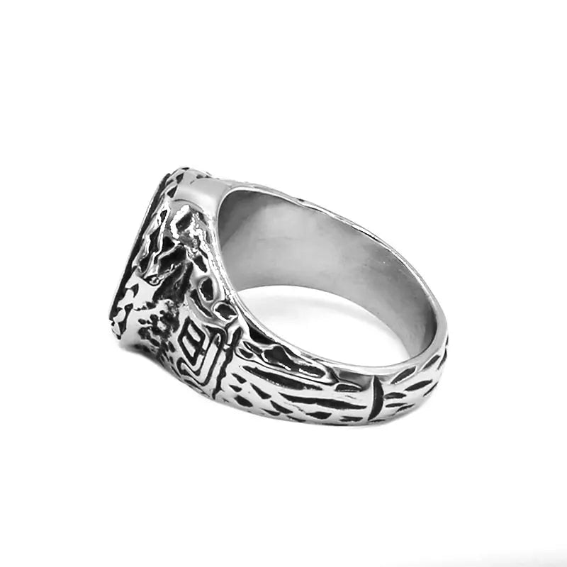 Norse Viking Rune Ring Stainless Steel Jewelry Fashion Celtic Knot Ring Odin's Symbol Rune Signet Biker Ring For Men SWR0988A