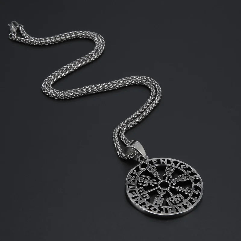 Classic Hollow Design Viking Vegvisir Compass Necklace Pendant 316L Stainless Steel Nordic Runes Pendant Scandinavian Norse Gift