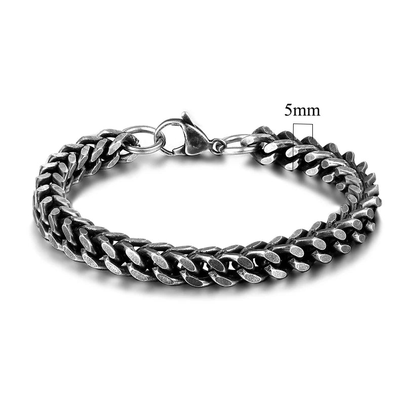 MKENDN Mens vintage 5-10mm Stainless Steel Byzantine Curb Cuban Link Chain Bracelets for Men Unisex HIp-HOP Wrist Jewelry Gifts