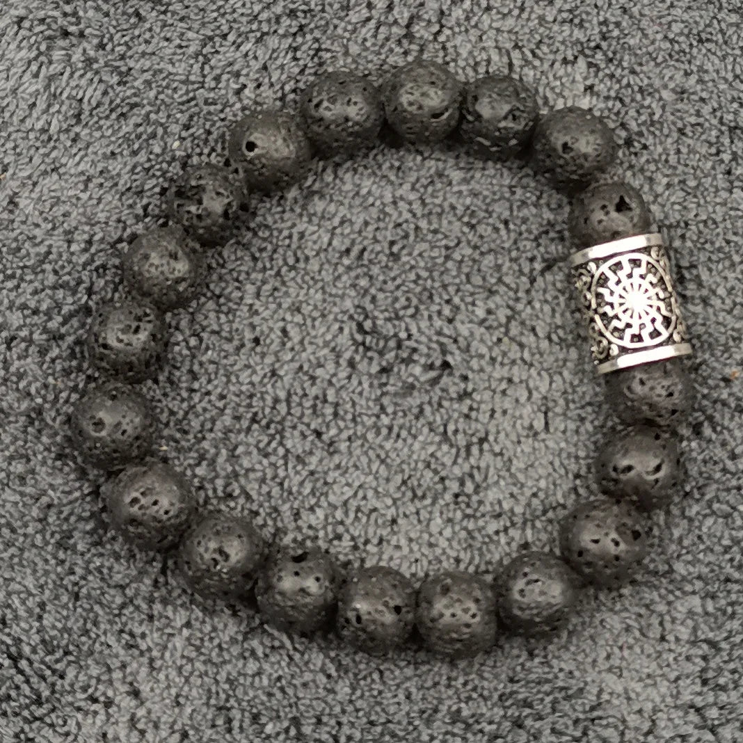 Fashion Charm Beads Bracelet Vintage Volcano Lava Stone Beads Runes Beads Men Bracelet Viking Rune Bracelet Jewelry Women Gift