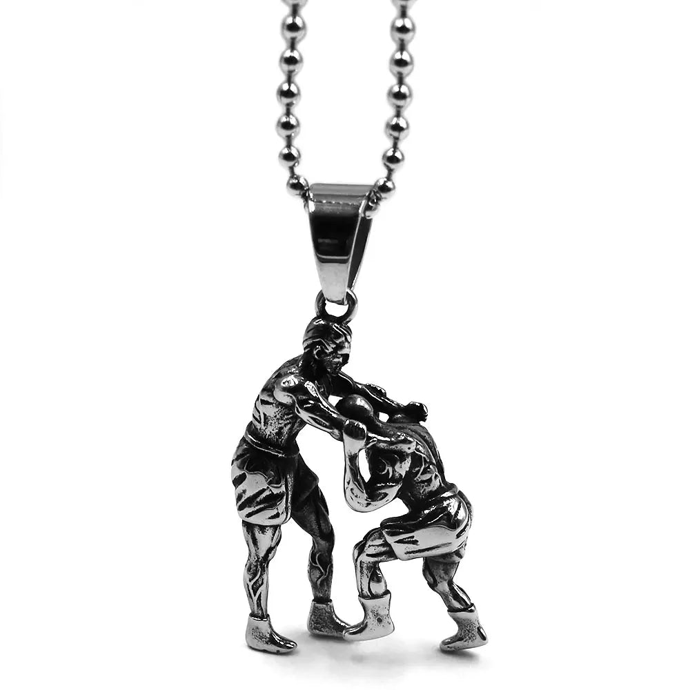 Personality Sport Wrestling Pendant Necklace Stainless Steel Jewelry Punk Hip Hop Mens Pendant SWP0626A