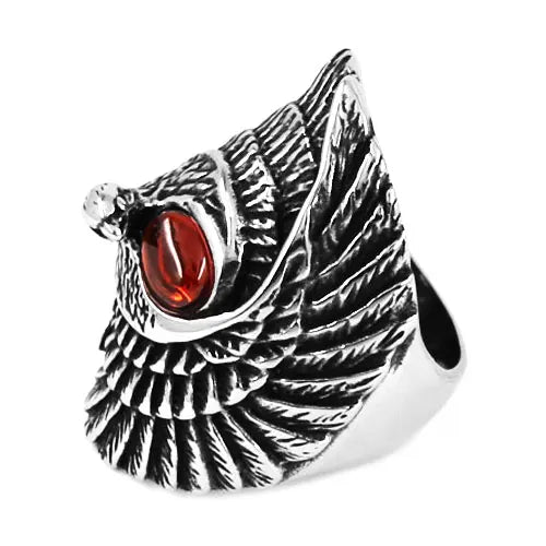 Personality Animal Eagle Ring Red Stone Stainless Steel Jewelry Cool Long Eagle Bird Biker Ring For Men Girl Wholesale SWR0453A